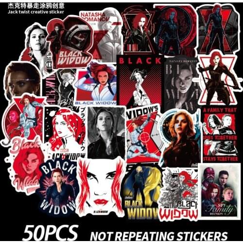 10/30/50 PCS Black Widow Character Graffiti Sticker Waterproof PVC Luggage Laptop Skateboard Kettle Sticker Toy Wholesale