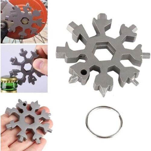 18 In 1 Snowflake Multi Pocket Tool Spanner Hex Wrench Multifunction Multipurpos Camp Survive Outdoor Hike Keyring Key Ring Bot
