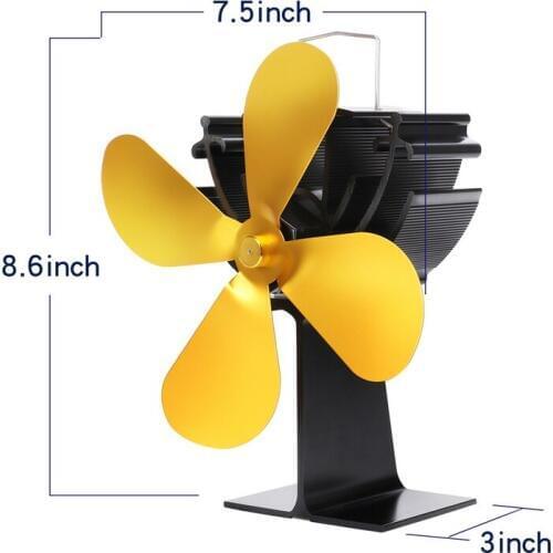4 Blade Large Airflow Heat Powered Stove Fan Fireplace Heated Distribution Stove Fans Gas Wood Log Burners Home Fireplace Fan