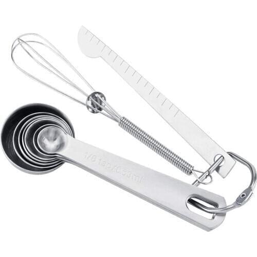 9Pcs/Set Measuring Spoons Cups Set with Measuring Stick Eggbeater Whisk Scales Handle for Kitchen Baking Cooking