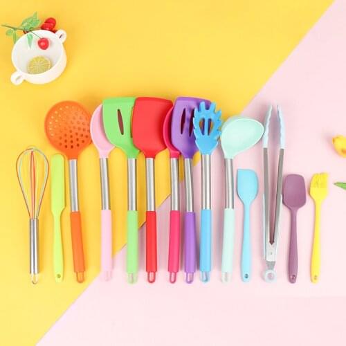Non-Stick Silicone Kitchen Cooking Utensils Spoon Set Kitchenware Fast Colorful