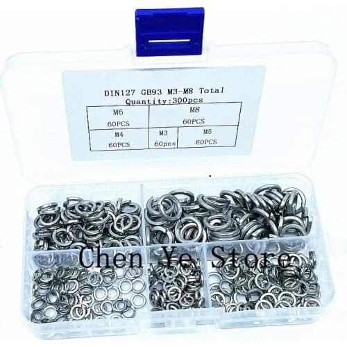 Free Shipping 300pcs lock washers set stainless steel M3 M4 M5 M6 M8 spring lock washer assortment kit