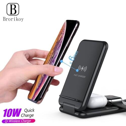 3 in 1 Fold Wireless Charger Stand Holder Qi Fast Charging Holder 10W for Samsung iWatch 6 5 Airpods ProiPhone 12 Pro Folddable