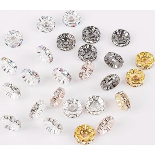 100pcs Rondelle Spacer Beads for DIY Jewelry Making Crystal Rondelle Round Flat Spacer Beads Rhinestone Charm Loose Beads