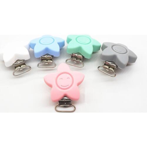Chengkai 10pcs BPA Free Silicone Flower Star Clips DIY Baby Smile Face Dummy Teether Pacifier Chain Nursing Holder Clips Toy