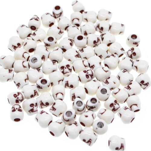 CHONGAI 50Pcs Skull Big Hole Beige Acrylic Spacer Beads For Jewelry Making DIY Beads Accessories