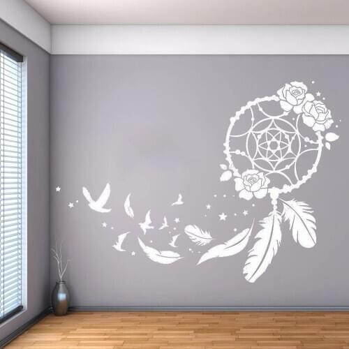 Dreamer dream with roses and feathers wall sticker home decor catcher wall decal poster vinyl ph225