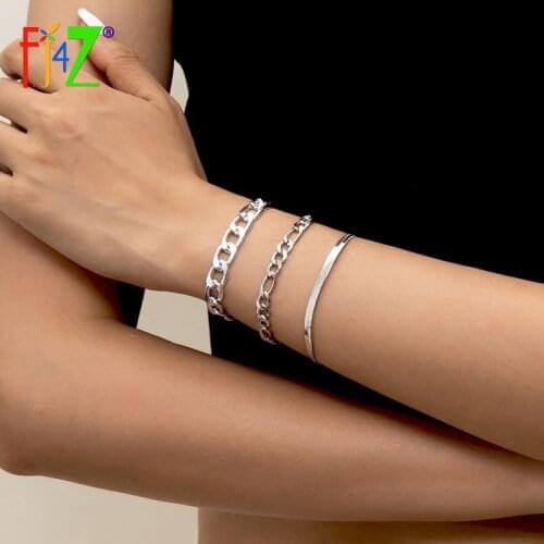 F.J4Z 2021 Trend Bracelets for Women Punk 3layers Cuban Chain + Snake Chain Bangles Lady Summer Party Jewelry Dropship