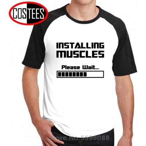 Installing Muscles Please Wait Loading Bar Funny Print T Shirts Women Men Clothes 2020 Summer Cotton Short Sleeve Cool Tops Tees