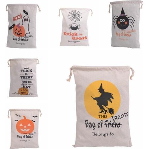 Cotton Canvas Halloween Sack Children favor Gifts Candy Gifts Bag Party Pumpkin Spider treat or trick Drawstring Bags SN2022
