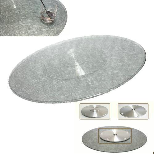 HQ SW02 Luxury Tempered GLASS with Silver Wire Glass Top Turntable Lazy Susan Rotating Server with Aluminum Base Swivel Plate