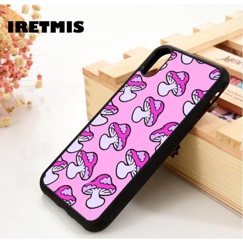 Iretmis 5 5S SE 6 6S TPU Silicone Rubber Phone Case Cover for iPhone 7 8 Plus X Xs 11 12 MINI Pro Max XR Pink Shrooms Pattern