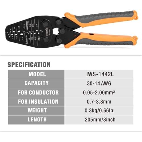 IWISS IWS-1442L Crimper Plier for Crimping 30AWG to 14AWG Open-barrel and Connectors from Molex,TE AMP,JST,for RC Car,FPV Drone