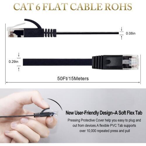 2ft 3ft 6ft 10ft 15ft 30ft 45ftCAT6 Flat Ethernet Cable RJ45 Lan Cable Networking Ethernet Patch Cord for Computer Router Laptop