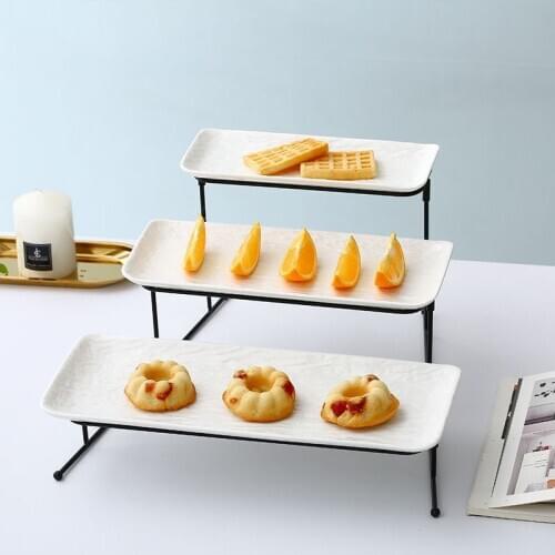 Ceramic fruit plate three-layer fruit plate iron buffet display rack Nordic fruit plate creative Buffet plate cake plate LB31611