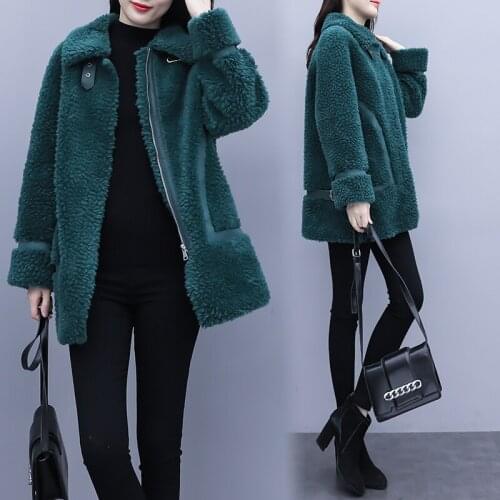 Sheep Shearing Jacket Lady Overcoat Fashion Loose Length Particle Parka Coat Jackets Women Winter Warm Jacket Outerwear Female