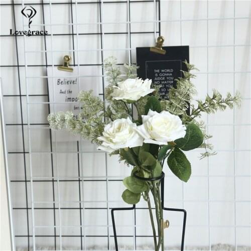Lovegrace Fake Rose Flower DIY Bridesmaid Bouquet Artificial Silk Rose Branch Flower Arrangement Home Party Wedding Table Decor