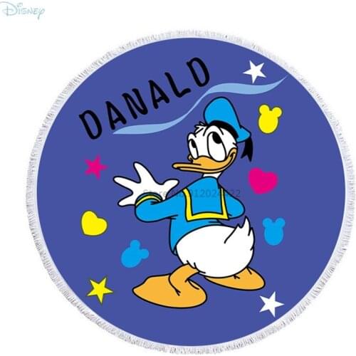 Microfiber Donald Duck Mickey Mouse Winnie The Pooh Beach Towel 150cm Round Large Yoga Towel with Tassel Beach Mat Blanket Cover