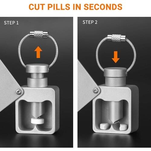 Mini pill dispenser keychain pill cutter with sharp metal blade portable pill slicer pill storage container suitable for travel