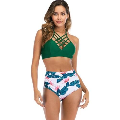 Fashion Womens 2 Pieces Swimsuit, Cross Bandage Halter Push Up Padded Bra High Waisted Thong Bikini Set 2021 Beach Summer