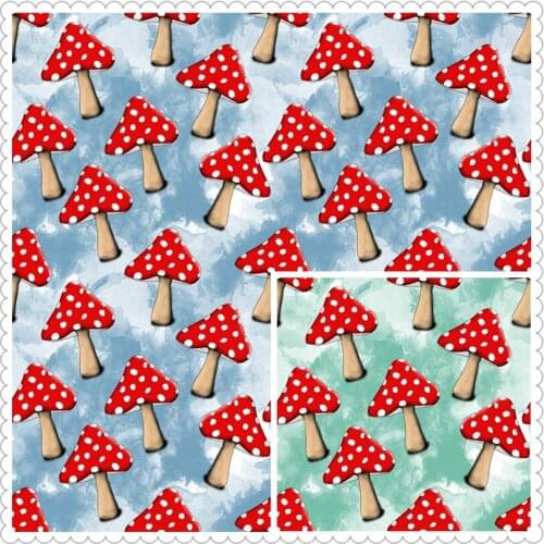 Cartoon Red Mushroom Print 100% Cotton Fabric for Girl Clothes Hometextile Cushion Cover Backpack Needlework Material DIY