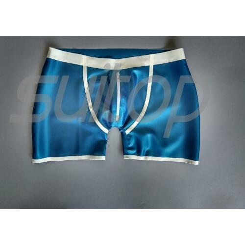 Suitop rubber latex short pants underwear latex for men in Metallic Blue Males mens