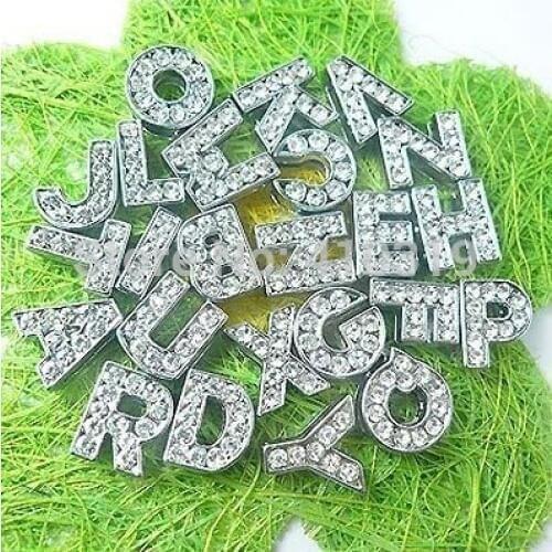 Wholesale 1300pcs/lot 8mm A-Z full rhinestones slide letter Alphabet fit 8mm bracelet / wristband