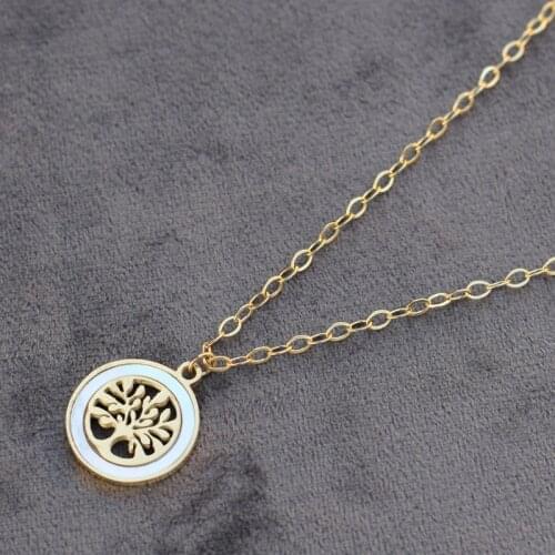 Trendy Stainless Steel Natural Pinctada Tree of life Pendant Necklace Choker Holiday Gift Creative design Jewelry for Women