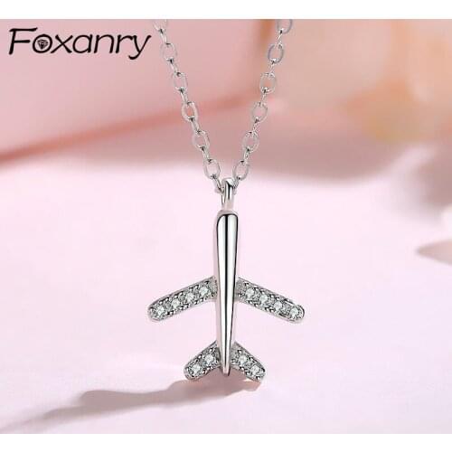 FOXANRY 925 Sterling Silver Necklace for Women New Fashion Party Accessories Creative Sweet Sparkling Wing Zircon Bride Jewelry