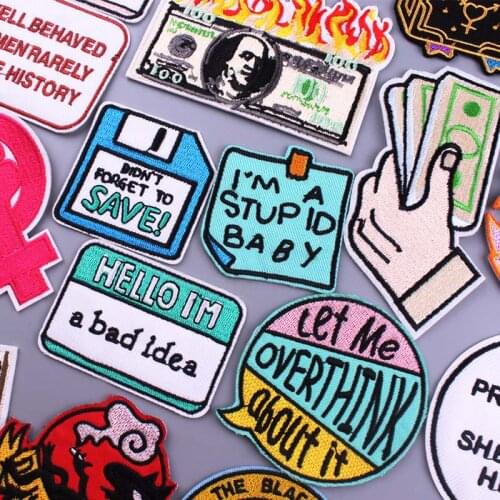 “100$ ”Patch Letter Stripes Patches For Clothing Cartoon Embroidery Patch Iron On Patches For Clothes Diy Hippie Badge Cat Patch