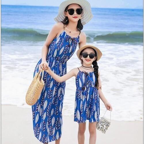 Womens Parent-child dress summer Fashion Women Print Boho Floral Long Maxi Dress Sleeveless Evening Party Summer Beach Sundress