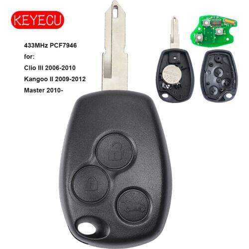 Keyecu Remote Key 3 Button 433MHz Transponder Chip PCF7946 for Renault Clio Modus Master Twingo