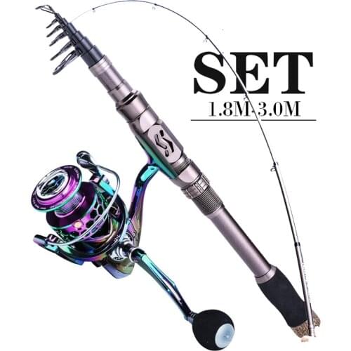Sougayilang 1.8-3.0m Fishing Rod and Reel Combo Metal Carbon Fiber Telescopic Fishing Rod and 13+1BB Fishing Reel Fishing Tackle