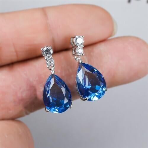 Water Drop Blue Green Zircon Rainbow Stone Earrings For Women Wedding Jewelry Dainty Multicolor Crystal Teardrop Dangle Earrings