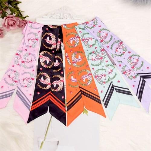 Small Long Silk Scarf Women Fashion Tying Bag Ribbon Unicorn Printing Brand Scarf Shawl Narrow Hair Band Neck Scarf Female BS32