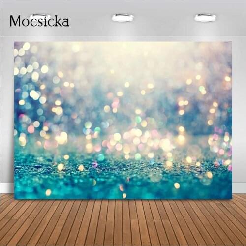 Blue Glitter Bokeh Backdrop for Photography Newborn Kids Children Birthday Portrait Photo Background Shining Dots Photocall Prop