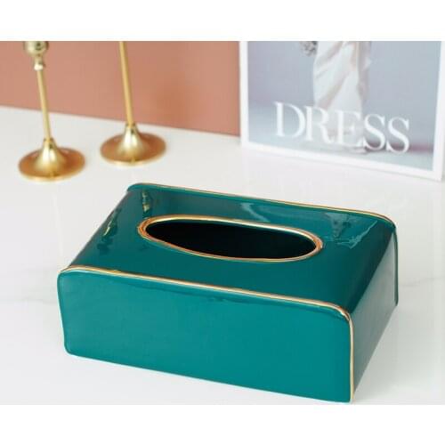Nordic Luxury Tissue Box Holder Ceramics Green Storage Tissue Box Cover Papel Decoupage Paper Napkins Servilletero Table Decor