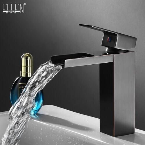 ELLEN Black Waterfall Bathroom Faucets Mixer Crane Hot Cold Water Tap Oil Rubble Bronze Finished EL504
