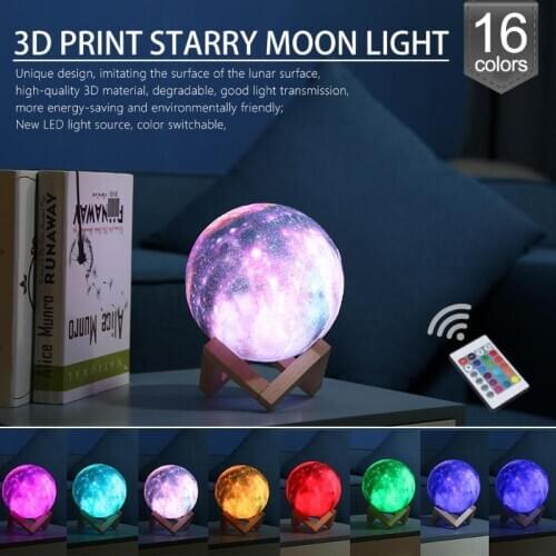 16 Colors 3D Print Star Moon Lamp Colorful Change Touch Home Decor Creative Gift Usb Led Night Light Galaxy Lamp Dropshipping