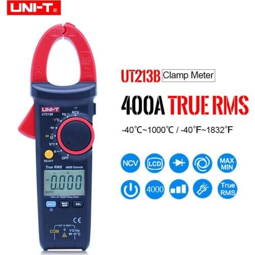 UNI-T 400A Clamp Meter UT213 Series Resistance Capacitance TRMS AC DC Current Voltage Temperature Tester NCV Flashlight