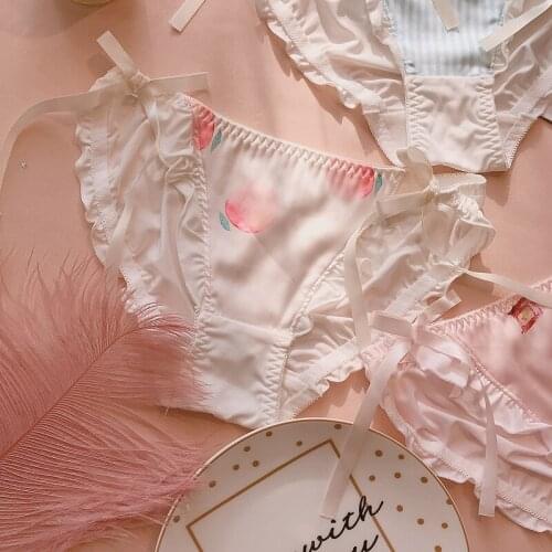 Underpants Ladies Japanese Milk Silk Girls Shorts Satin Ribbon Briefs Low Waist Sweet Womens Underpants