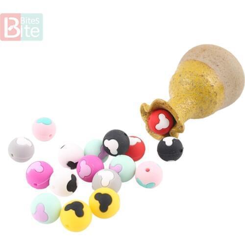 Bite Bites 15mm 5PC Baby Silicone Beads Bear Shaped DIY Pacifier Chain Teething BPA Silicone Food Grade Baby Teether