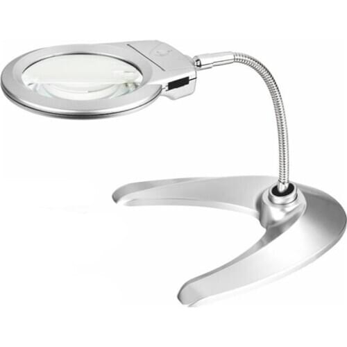2.25X 5X Lighted Desktop Magnifier, Hands Free Adjustable Design with 2 Bright LEDs - Illuminated Tabletop Magnifying Glass