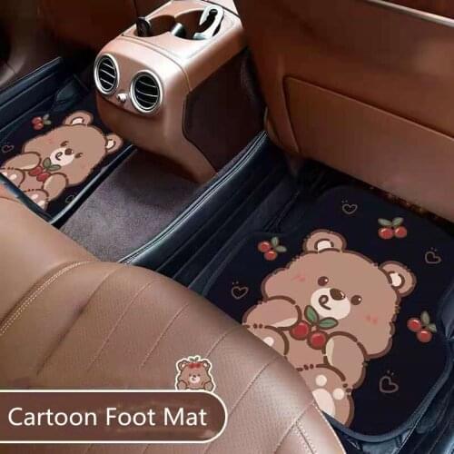 Four Seasons Cartoon Cherry Bear Anti-dirty Anti-skid Protective Car Foot Mat Cushion Car Interior Decoration