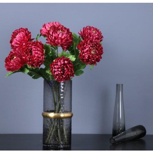 58cm 2pcs Tall Artificial Ball Chrysanthemum Silk Flowers for Home Decoration