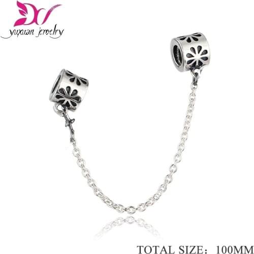 High Quality Silver Screw Hole Safety Chain Charm Beads Fit women DIY Thread Jewelry Fits European Bracelet
