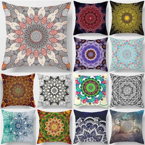 ZENGIA Indian Mandala Meditation Cushion Cover Ethnic Floral Polyester Pillows Case For Livingroom Sofa Couch Throw Pillows