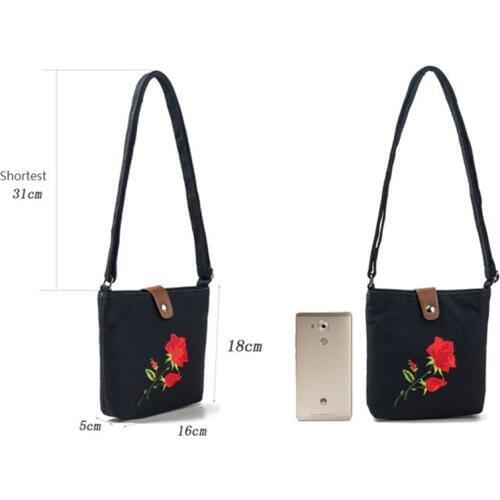 Rose Floral Embroidery Mini Bag Women Lady Bag Canvas Printed Crossbody Messenger Bag Shoulder Design Small Handbag Women