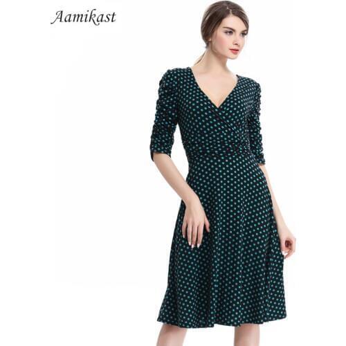 Women Dresses Hot Sale 2019 Summer Autumn V-neck 3/4 Sleeve Dot Casual Party Evening Vintage Bodycon Sexy Women Dresses