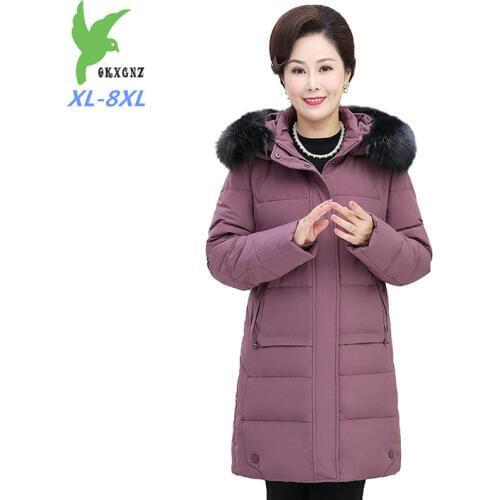 Winter Plus size 8XL down jacket middle aged women thicken white duck down coats fur collar hooded parka female oversize G679